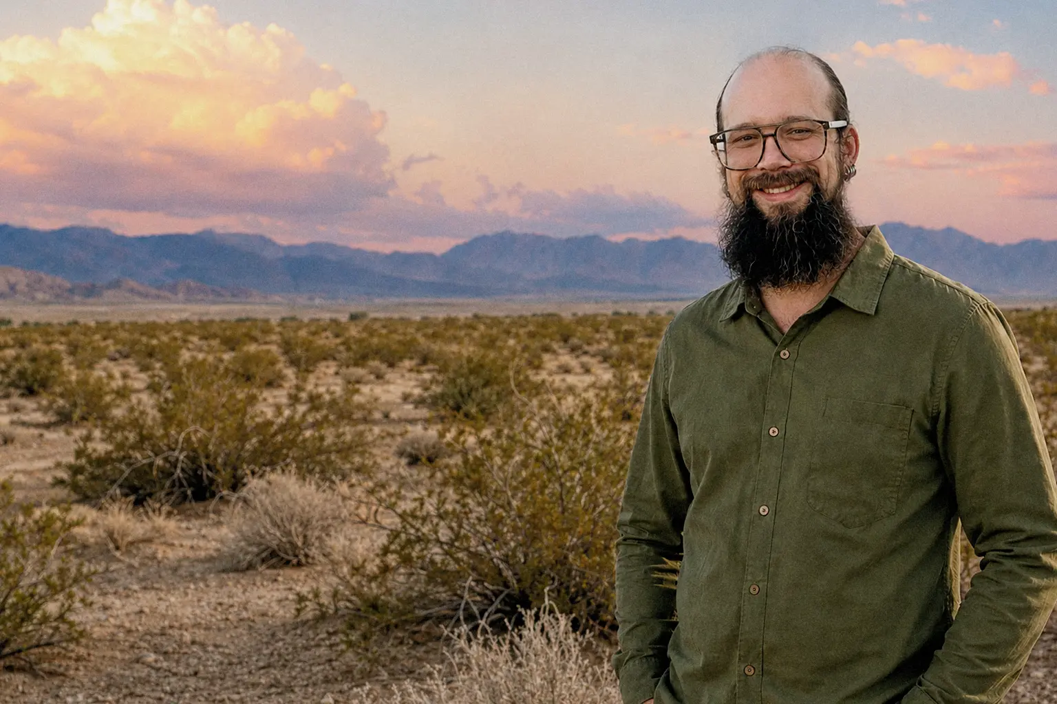 Vadim Altschuler standing in the Morongo Basin desert