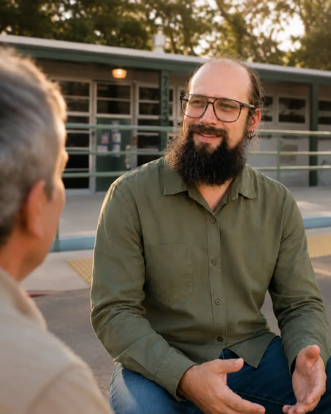 Vadim Altschuler listening closely to a community member